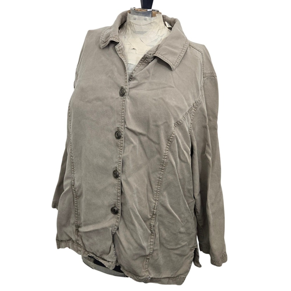 VTG French Laundry Tencel Utility Jacket Women's XL Beige Safari Made Hong Kong